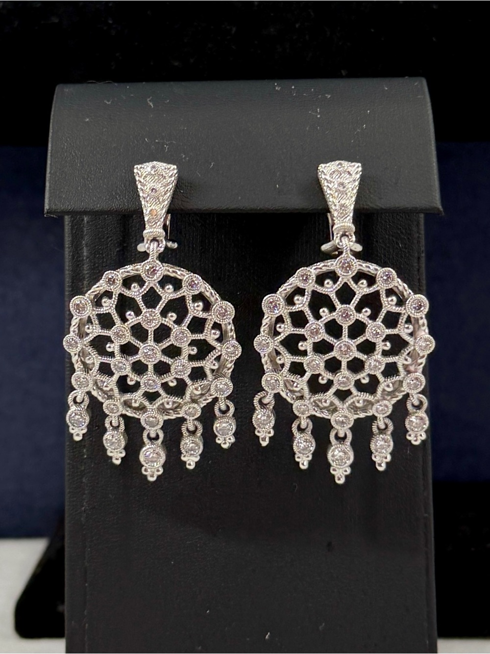 JUDITH RIPKA Sterling Silver Dream Catcher Diamonique Dangle Drop Earrings